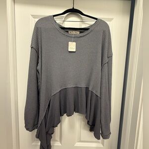 We The Free Two-Tone Grey Waffle Knit Layered Hem